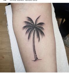 a small palm tree tattoo on the arm