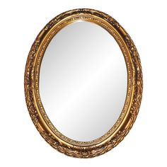 a gold oval mirror on a white background