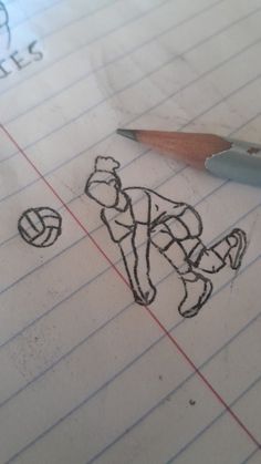 a pencil drawing of a person playing with a ball