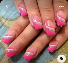 Fancy Nail Art, Nail Tip Designs, French Tip Nail Designs, Her Nails, Pink Nail Art, Glitter Top