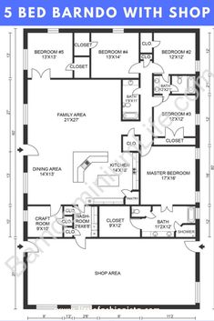 the 5 bed barn with shop floor plan is shown in blue and has three separate rooms