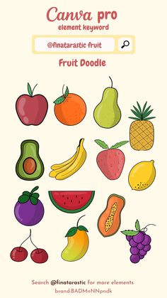 Fruit Doodle - Canva Element Keyword ramadhan Fruits Doodle, Canva Free Elements, Fruit Doodle, Magazine Design Cover, Paper List, Elements Canva, Keyword Elements Canva, Alphabet Photos, Canva Element Keyword