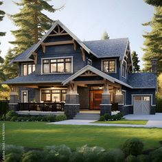 Stock photo, house photo, home photo American Style House Interiors, Craftsman Home Exterior, American Style House, Modern Mountain House, Lake Houses Exterior, Bungalow Style House Plans, Architectural Design House Plans, Craftsman Style Home