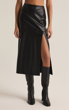 Metropolitan Faux Leather Midi Skirt Faux Leather Midi Skirt, Leather Midi Skirt, Loungewear Luxury, Black Leather Skirts, Black Midi Skirt, Tank Top Long Sleeve, Dress Romper, Skirt Black, Hat Hairstyles