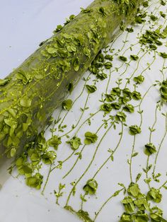 some green plants are growing on the side of a white wall and covering it with plastic