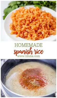 spanish rice in a white bowl and on a plate