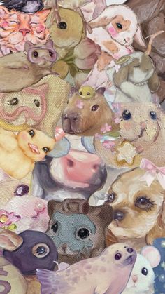 a painting of many different dogs and cats