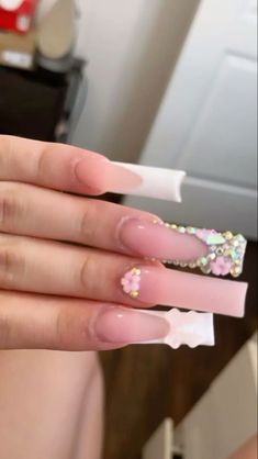 Square Rhinestone Acrylic Nails, Kitty Nails, Cow Nails, Acrylic Toe Nails, Classy Acrylic Nails, Pretty Gel Nails, Long Acrylic Nails Coffin