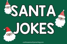 santa jokes with three white beards on green background