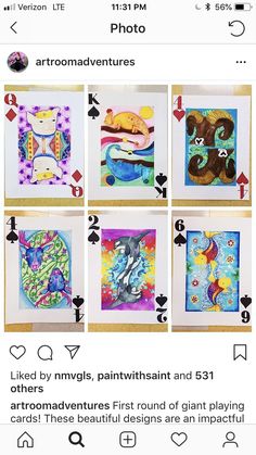 an instagram page with four different paintings on it