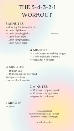 the 5 - minute workout plan is shown in this graphic style, with instructions on how to