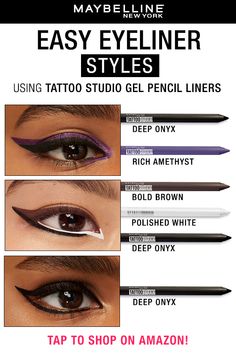 Makeup Ideas No Eyeliner, Eyeliner Makeup Ideas, Nails Grunge, Eyeliner Ideas, Maybelline Tattoo, Behind Blue Eyes, Face Makeup Tips, Eye Makeup Steps