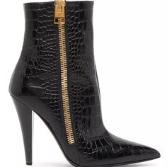 Tom Ford 105mm Leather Crocodile-Embossed Booties Black Women’s Eu 39/Us 9 $2,150. Never Worn With Box, But Small Scuff On Back Of One Heel. Crafted Of Crocodile-Embossed Leather, These Pointed Tom Ford Booties Feature A Branded Zipper At The Side And A Stiletto Heel. Leather Upper Pointed Toe Side-Zip Closure Leather Lining Leather Sole Made In Italy Size Stiletto Heel: About 4.13” (105mm) Tom Ford Boots, Chic Logo, Tom Ford Shoes, Fabulous Shoes, Womens Toms, Optical Frames, Designer Boots, Perfect Shoes, Mid Calf Boots