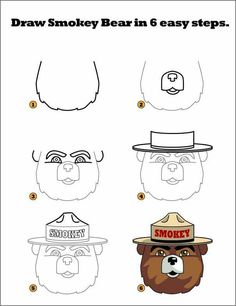 step by step instructions to draw a cartoon bear with hat and smokey beard for kids