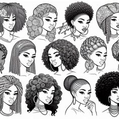 black women with curly hair and braids on their heads, all in different styles