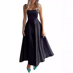 Women's Square Collar Long Low Cut Sleeveless Dress Corset Dress For Beach, Club Streetwear, Look Formal, Cocktail Club, Strap Dresses, Style Formal, Cocktail Attire, Chic Sundress, Beach Dresses