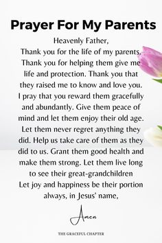 a vase with flowers in it and the words prayer for my parents