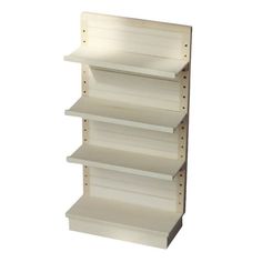 a white shelf with four shelves on each side