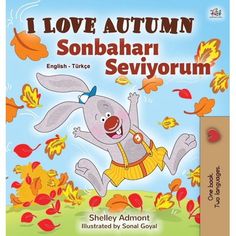 the children's book cover for i love autumn, with an image of a bunny running