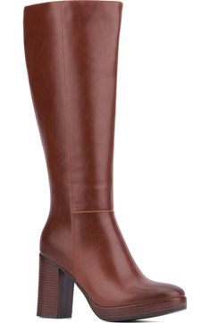 NEW YORK AND COMPANY Felicity Knee High Boot (Women) | Nordstromrack Wide Calf Tall Boots For Workwear, Brown Knee-high Boots With Medium Width, Brown Tall Heeled Boots With Wide Calf, Faux Leather Knee-high Boots For Work, Brown Tall Heeled Boots For Wide Calf, Casual Faux Leather Knee-high Boots For Work, Casual Knee-high Boots For Workwear In Faux Leather, Brown Tall Wide-calf Heeled Boots, Casual Knee-high Faux Leather Boots For Work