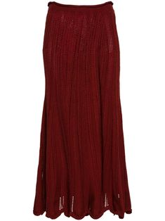 blood red cotton open knit ribbed waistband A-line skirt scallop hem mid-calf length tulle lining Red Long Skirt, Red Maxi Skirt, Collage Pics, Random Clothes, Clothes Board, Scallop Hem, Versace Outfit, Red Skirt, Skirt Long