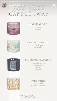 an advertisement for candles that are available in different colors