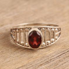 This sterling silver single stone ring is a precious creation presented by India's Bhavya Jain. Featuring a faceted one-carat garnet stone, this charming accessory has a combination finish for a sublime design. Single Stone Ring, Single Stone, Garnet Stone, Stone Ring, Stone Rings, Class Ring, Garnet, New Arrivals, Jewelry Rings