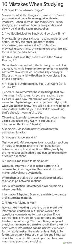 the text is written in black and white, which reads 10 ways to make when studying