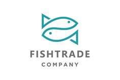 the fish trade company logo is shown in blue and green colors on a white background