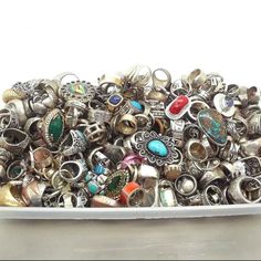 50 Gram Rings Lot Sterling Silver Vintage 100 Grams Is Usually Around 12-20 Rings Total All Different Styles Designs Gemstones. New Old And Everywhere In Between. All The Rings Are Assorted Sizes. All Are Assorted Weights. May Vary Total Number Of Rings Per Lot. Mixed Rings, Hippie Rings, Handmade Jewelry Ring, Rings Handmade, Funky Jewelry, Silver Plated Jewelry, Silver Rings Handmade, Dream Jewelry, Pretty Jewellery