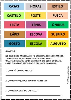 a poster with different colors and words on it, including the names of each language