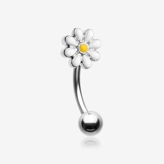 Dainty Daisy Eyebrow Curved Barbell Ring-White/Yellow Piercings Smiley, Oral Piercings, Vine Wedding Ring, Piercings Cartilage, Lip Piercings, Smiley Piercing, Ear Piercings Cartilage