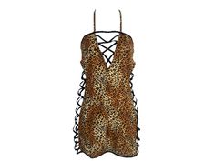 a women's leopard print top with laces on the sides and spaghetti straps