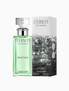 Vibrant. Tropical. Floral.Calvin Klein Eternity Reflections for Women Eau de Parfum is a floral scent with luscious pear and sparkling citrus notes of blood orange alongside warm jasmine absolute and sandalwood.Eternity Reflections for Women is a vegan fragrance formulated with naturally derived alcohol and 94.4% of ingredients from natural origin. The serene seafoam green bottle is made from lacquered glass and topped with a silver cap, evoking the summer sky and sea while remaining true to Cal Lacquered Glass, Calvin Klein Eternity, Sky And Sea, Parfum For Women, Dusty Green, Green Bottle, Silver Caps, Summer Sky, Floral Scent