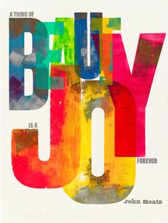 a poster with the words baby joy in multicolored letters on it's side