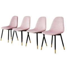 four pink chairs with black legs and gold trim