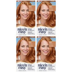 4-Pack New Clairol Nice'n Easy Permanent Hair Dye 8SC Medium Copper Blonde Hair Color, 1 Count Description Clairol Nice n’ Easy permanent hair dye with a blend of 3 tones and highlights is a non-drip color cream designed for superior natural looking color. Long-lasting hair dye maintains color and shine for 8 weeks and comes in 50 shades with a fresh, floral scent. Gentle on hair and scalp*, providing 100% gray coverage. Discover our first permanent color that helps block damage. Includes condit Medium Copper Blonde Hair, Hair Dye Allergy, Medium Blonde Hair Color, Warm Brown Hair Color, Clairol Hair Color, Copper Blonde Hair Color, Copper Blonde Hair, Warm Brown Hair, Hair Color Pictures