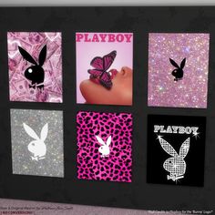 a black and pink wall with four different pictures on it, including bunny ears, rabbit ear