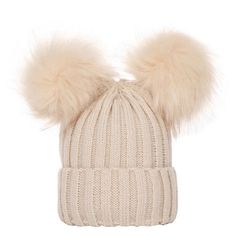 Our quintessential baby winter hat is even more striking in person. Made with voluminous and wispy 100% real fur pom-poms and the softest chunky knit wool blend toque, this is a must-have classic in every little ones outerwear. This timeless piece is perfect for both girls and boys and is sure to keep them adorably cozy all winter long! This neutral tweed heather grey beanie is sure to easily match any baby wintry outfit out there! Our hats are made to fit tiny heads specifically, and fit kids 5 Beanie Hat Outfit, Double Pom Pom Beanie, Pom Pom Baby, Baby Winter Hats, Kids Winter Hats, Hat Outfit, Baby Bonnets, Baby Gift Box, Cuffed Beanie