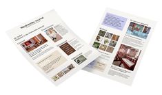 an open brochure with pictures of furniture and decor items on the front page