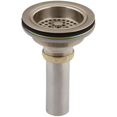 a stainless steel sink faucet with an open drain