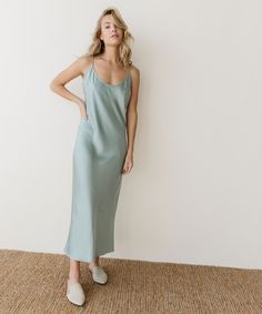 Jenni Kayne Slip Dress Mist Jenni Kayne Dress, 90s Trends, Jenni Kayne, Silk Outfit, Ankle Length Dress, Silk Slip, Dress Silhouette, Japanese Fabric, Made In China