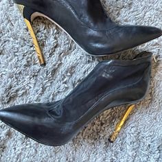 Unique Black Chic Bootie With Gold Heel, Size 8.5 In Excellent Condition Shoes Unique, Gold Heels, Sam Edelman Shoes, Sam Edelman, Bootie, Bootie Boots, Ankle Boots, Conditioner, Women Shoes