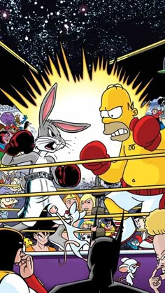 the simpsons and other cartoon characters in a boxing ring