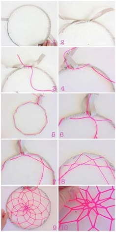 instructions to make an ornament for a spider web art project with string and yarn