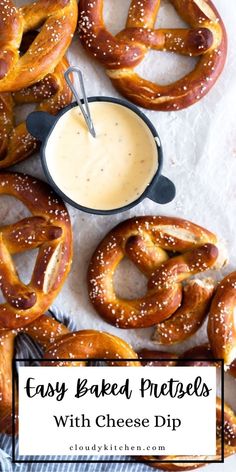 homemade pretzels with cheese dip in the middle