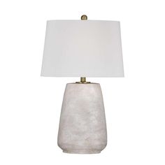 a table lamp with a white shade on it