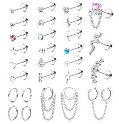 PRICES MAY VARY. 💕【EARRINGS FOR WOMEN MULTIPACK】--One order includes 21 pcs stud earrings, 4 pcs hoop earrings, and 3 pcs chain earring sets for multiple piercing. Various elements, such as cz, heart, star, moon, lightning, snake, butterfy, pearl, and so on. We carefully select each pair of earrings to ensure you will get the best quality stud earrings and hoops. 💕【14K GOLD EARRING SET】--The gold studs earring hoop set is 14K gold plated, advanced plating process with 316L stainless steel, rus Cartilage Stud Earrings, Stylish Reading Glasses, Lip Stud, Cartilage Earrings Stud, Earring Hoop, Clip Design, Chain Earring, Cartilage Stud, Sleeper Earrings