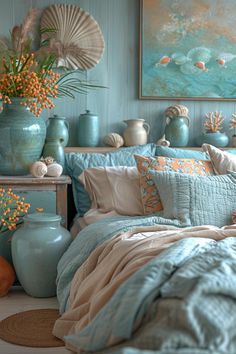 15 Aesthetic Coastal Bedroom Ideas For A Dreamy Retreat Aquamarine Bedroom Ideas, Boho 2024, Curtains Aesthetic, Coastal Bedroom Decor, 15 Aesthetic, Shabby Bedroom, Country Cottage Farmhouse