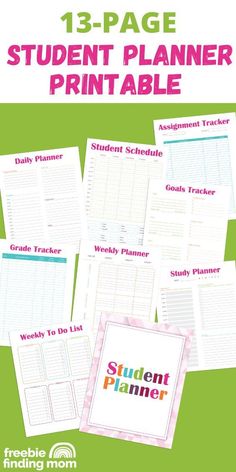 the student planner printable is shown in pink and green